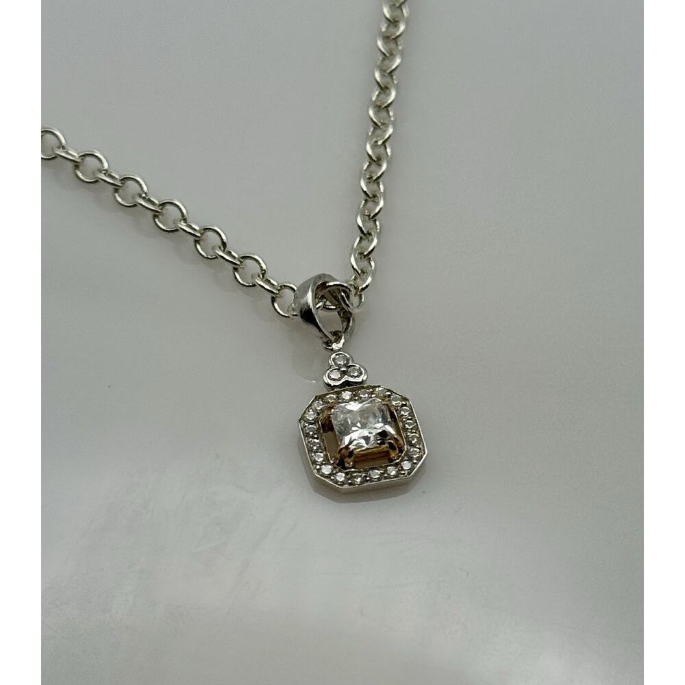 Elegant Pendant White Zircon Set In 14k Yellow Gold Prong In Sterling Silver